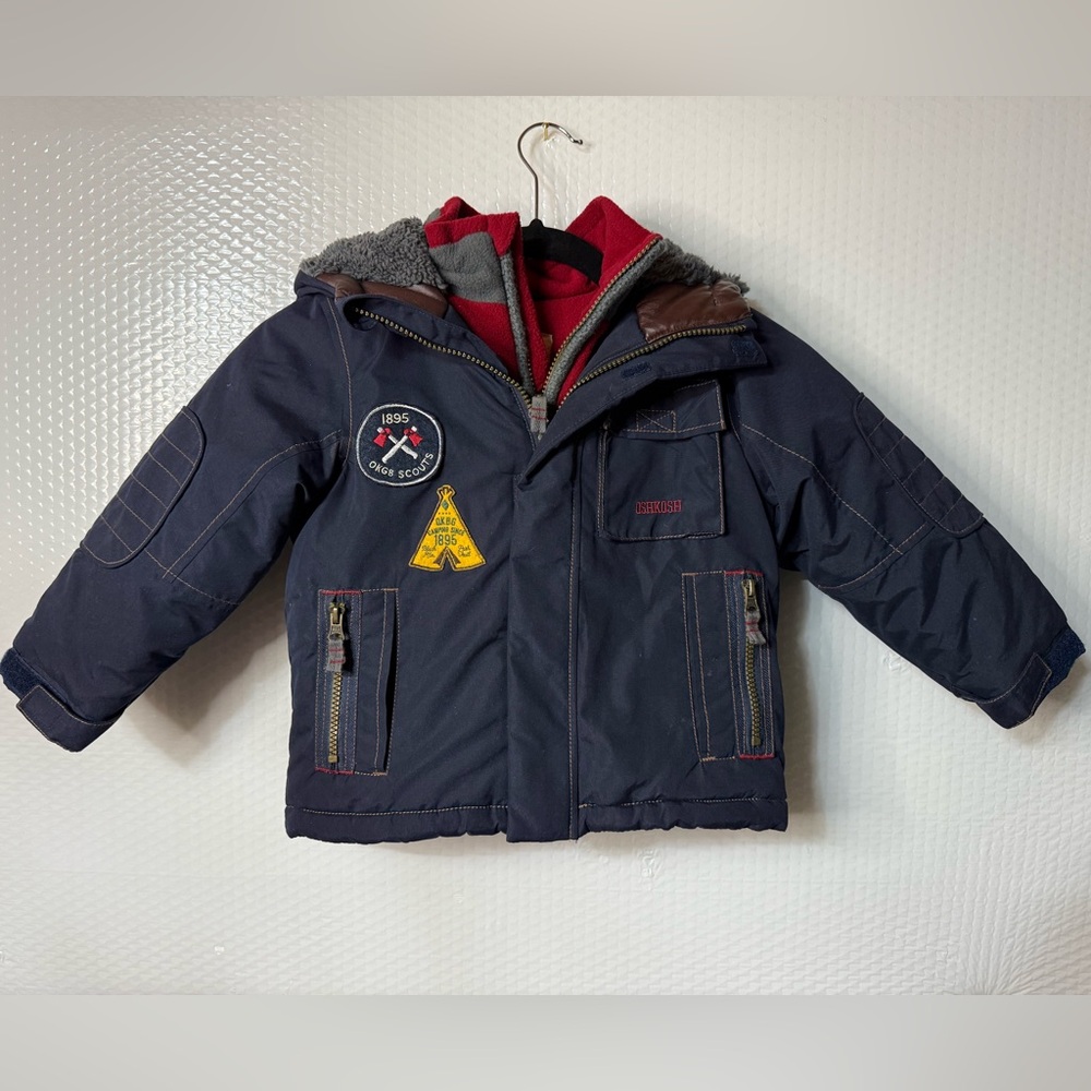 OshKosh B'gosh Boys Navy Hooded Winter Jacket Full Zip Size 4